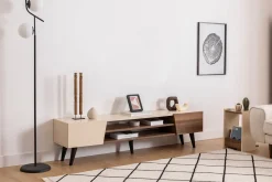 Mobile Porta tv Beige Marrone Rovere 2 Cassetti 2 Ripiani 203x40x43h cm, 2 Ante - Kakagano