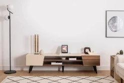 Mobile Porta tv Beige Marrone Rovere 2 Cassetti 2 Ripiani 203x40x43h cm, 2 Ante - Kakagano