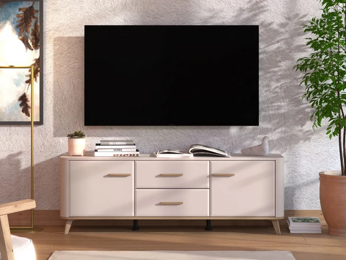 Mobile Porta tv Beige Marrone Rovere 2 Cassetti un Ripiano 154x41.5x50.5h cm, 2 Ante - Paduli