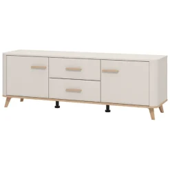 Mobile Porta tv Beige Marrone Rovere 2 Cassetti un Ripiano 154x40x52.5h cm, 2 Ante - Terento