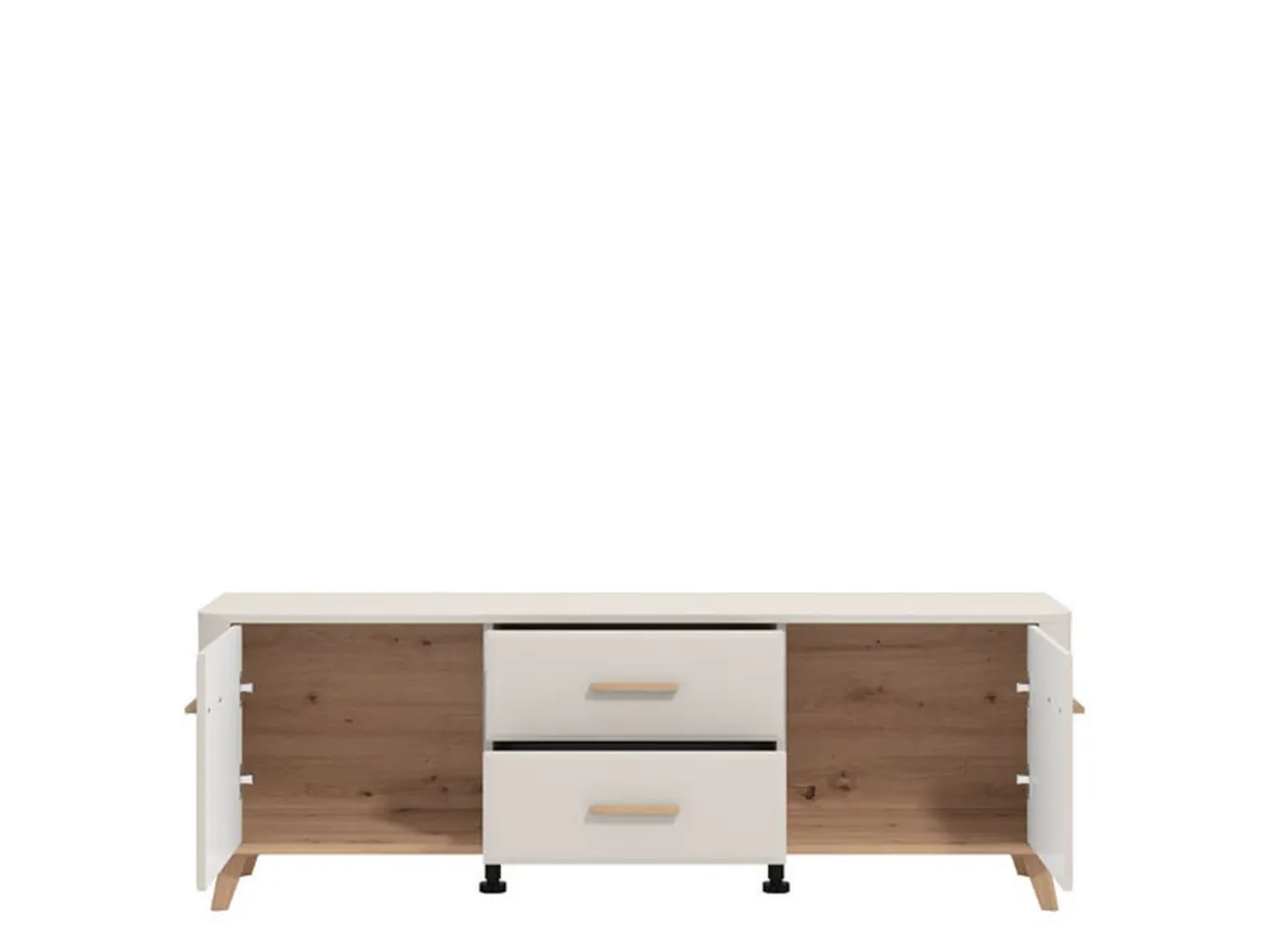 Mobile Porta tv Beige Marrone Rovere 2 Cassetti un Ripiano 154x41.5x50.5h cm, 2 Ante - Paduli