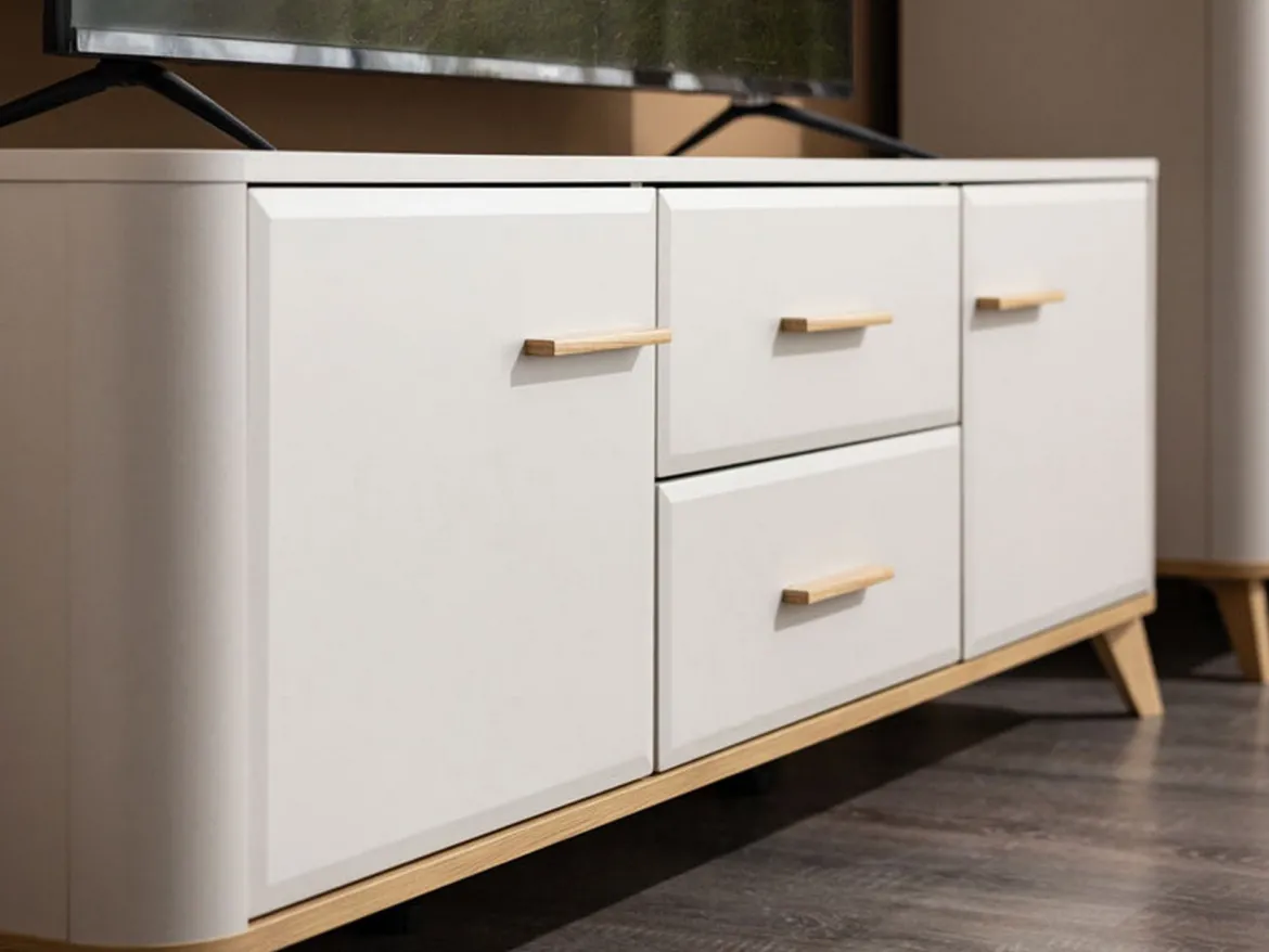 Mobile Porta tv Beige Marrone Rovere 2 Cassetti un Ripiano 154x41.5x50.5h cm, 2 Ante - Paduli