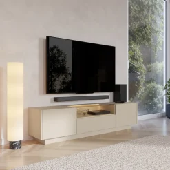 Mobile Porta tv Beige Marrone Rovere un Ripiano 2 Ante 154x41.5x32h cm, 2 Vani - Carcare