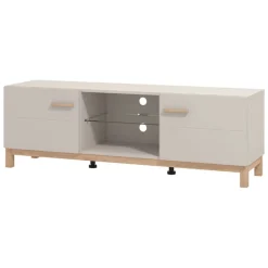 Mobile Porta tv Beige Marrone Rovere un Ripiano 2 Ante 154x41.5x50.5h cm, 4 Vani - Dosimo
