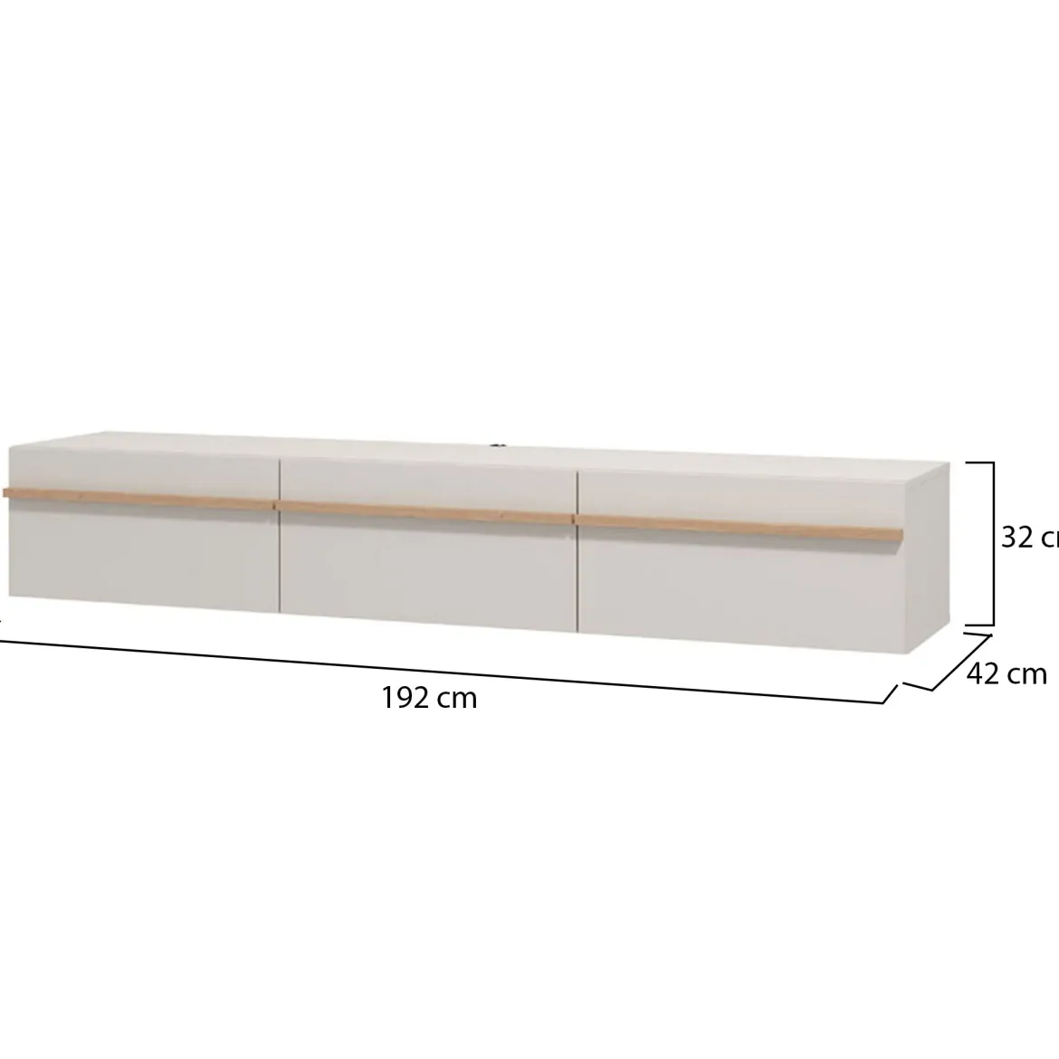 Mobile Porta tv Beige Marrone Rovere un Ripiano 3 Ante 192x41.5x32h cm, 3 Vani - Paitone