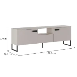 Mobile Porta tv Beige Nero un Cassetto Ripiani 155x40x69h cm, 2 Ante - Rabattone