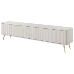 Mobile Porta tv Beige oro un Ripiano 2 Ante 200x38x51h cm, Ante Effetto Rigato con Piedini - Kala