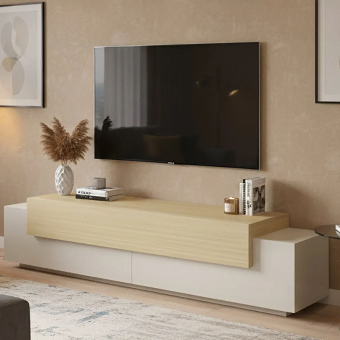 Mobile Porta tv Beige 3 Ripiani 4 Vani 240x45x51.5h cm, 3 Ante - Curino