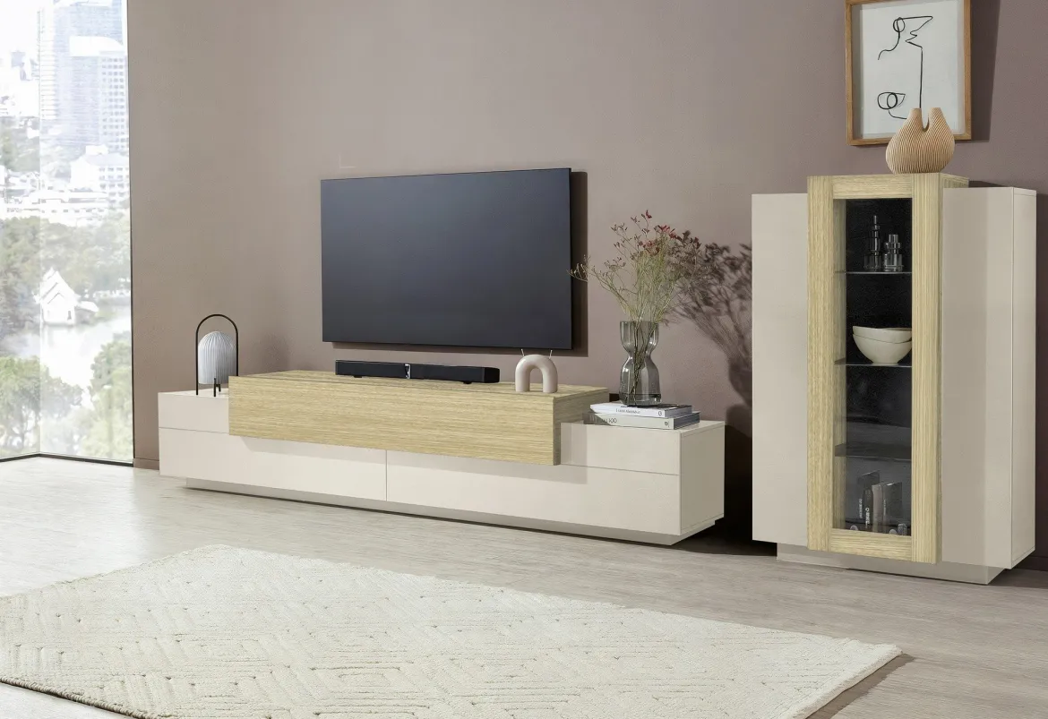 Mobile Porta tv Beige 3 Ripiani 4 Vani 240x45x51.5h cm, 3 Ante - Curino
