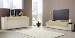 Mobile Porta tv Beige 3 Ripiani 4 Vani 240x45x51.5h cm, 3 Ante - Curino