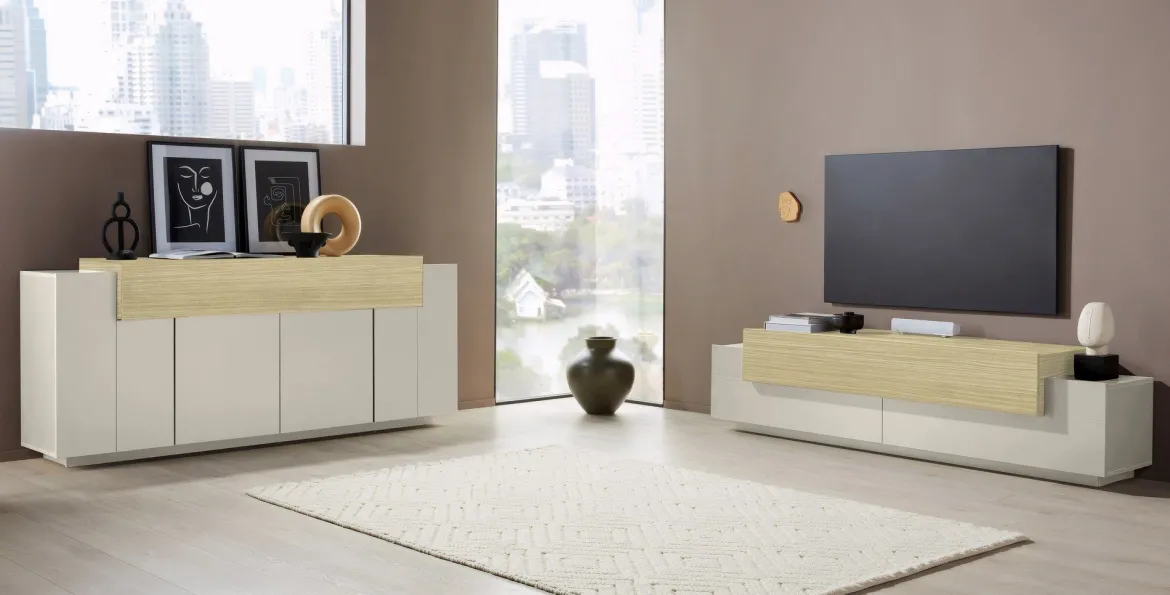 Mobile Porta tv Beige 3 Ripiani 4 Vani 240x45x51.5h cm, 3 Ante - Curino