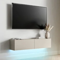 Mobile Porta tv Beige un Ripiano 2 Ante 144x32x32h cm, led Incluso - Mocogno