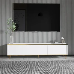 Mobile Porta tv Bianco 3 Ante con Finiture oro 180x35x45h cm, 3 Vani - Sassello