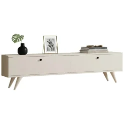 Mobile Porta tv Bianco 2 Ante 2 Vani 160x25x40h cm, Apertura a Ribalta - Atestino