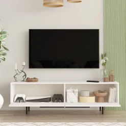 Mobile Porta tv Bianco 2 Ante 2 Vani 160x36x45h cm, Apertura a Ribalta - Palmi