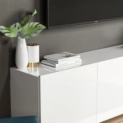 Mobile Porta tv Bianco 3 Ante 3 Vani 150x31x44h cm, Apertura Battente - Osidda