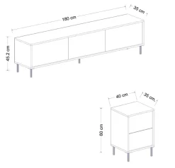 Mobile Porta tv Bianco Bianco Marmo 2 Ripiani 5 Ante 180x35x45h cm, con Finiture oro - Cortin