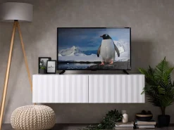 Mobile Porta tv Bianco Crema Beige un Ripiano 2 Ante 128x42x32h cm, 2 Vani - Vetto