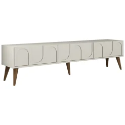Mobile Porta tv Bianco Crema Marrone Rovere 2 Ripiani 2 Ante 180x47x35h cm, 4 Vani - Cantoira