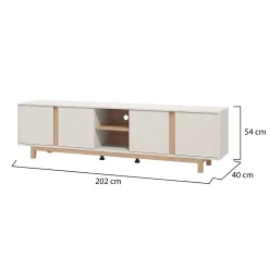 Mobile Porta tv Bianco Crema Marrone Rovere 2 Ripiani 4 Ante 202x40x54h cm, con Piedini - Capaci
