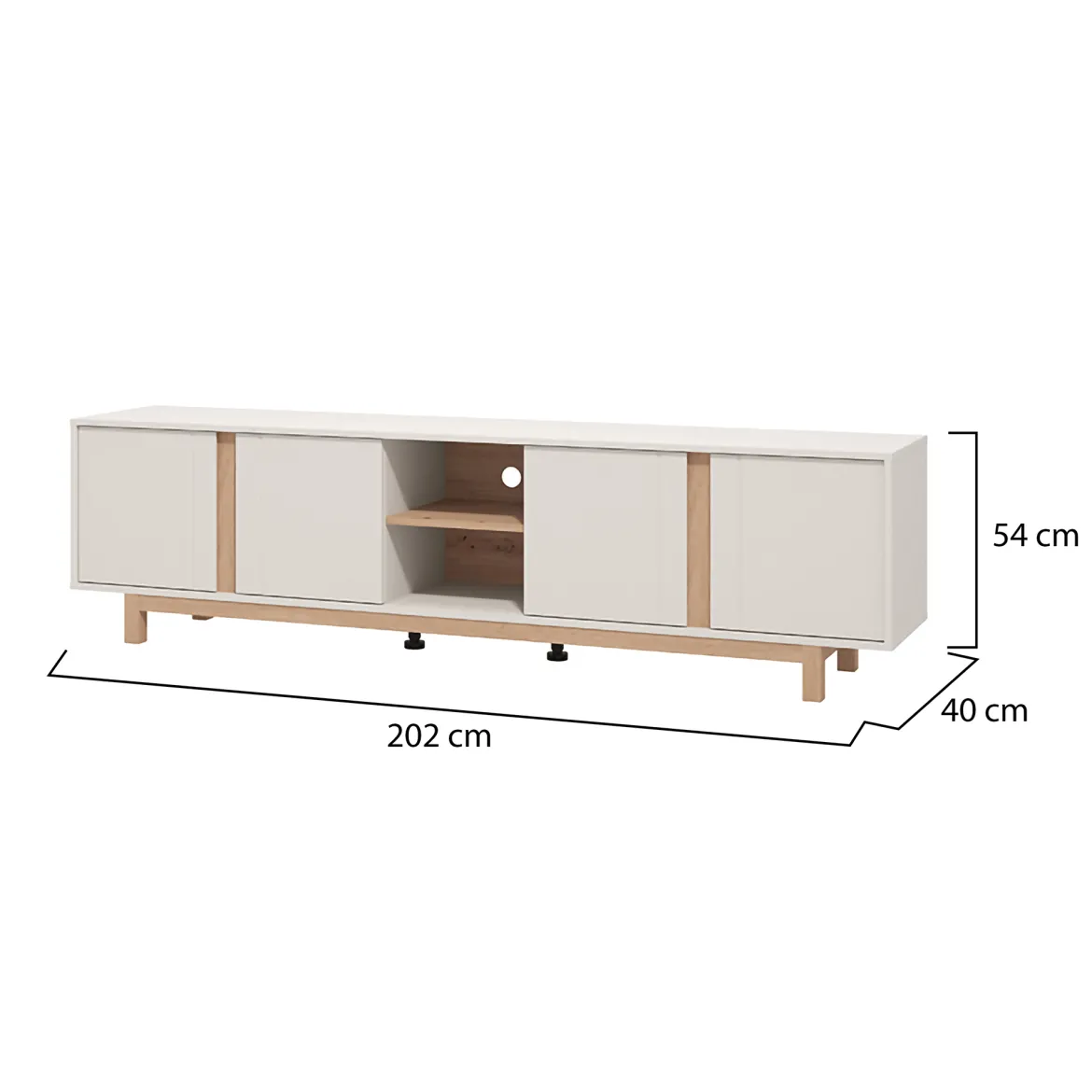 Mobile Porta tv Bianco Crema Marrone Rovere 2 Ripiani 4 Ante 202x40x54h cm, con Piedini - Capaci