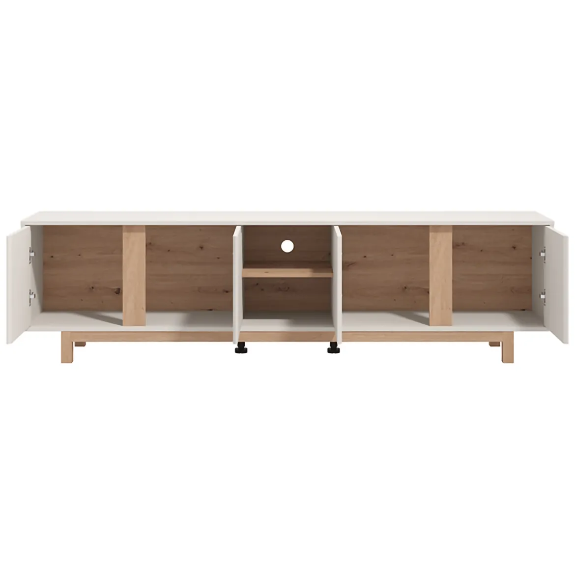 Mobile Porta tv Bianco Crema Marrone Rovere 2 Ripiani 4 Ante 202x40x54h cm, con Piedini - Capaci