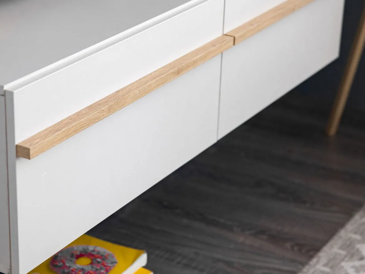 Mobile Porta tv Bianco Crema Marrone Rovere un Ripiano 2 Vani 128x41.5x32h cm, 2 Ante - Sirolo