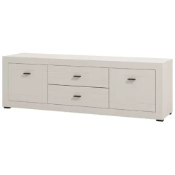 Mobile Porta tv Bianco Crema Nero 2 Cassetti un Ripiano 166.5x41.5x53.5h cm, Apertura Battente, Scorrevole - Nalles