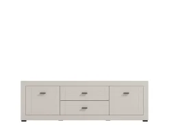 Mobile Porta tv Bianco Crema Nero 2 Cassetti un Ripiano 166.5x41.5x53.5h cm, Apertura Battente, Scorrevole - Nalles