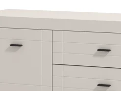 Mobile Porta tv Bianco Crema Nero 2 Cassetti un Ripiano 166.5x41.5x53.5h cm, Apertura Battente, Scorrevole - Nalles