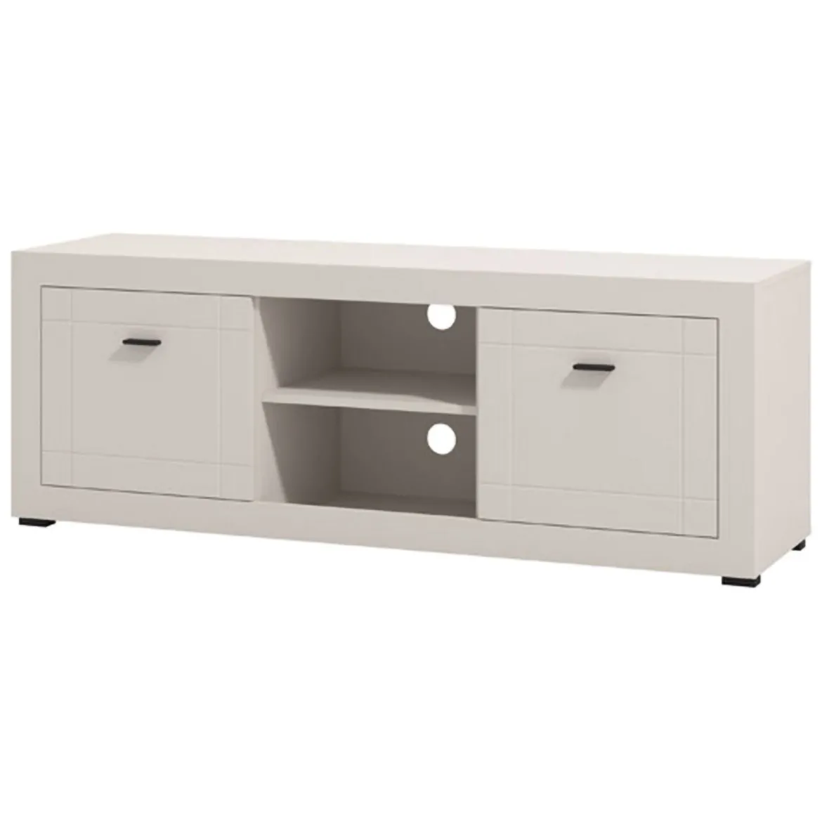 Mobile Porta tv Bianco Crema Nero un Cassetto 2 Ripiani 151x40x52h cm, 2 Ante - Corciano