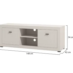Mobile Porta tv Bianco Crema Nero un Cassetto 2 Ripiani 151x40x52h cm, 2 Ante - Corciano