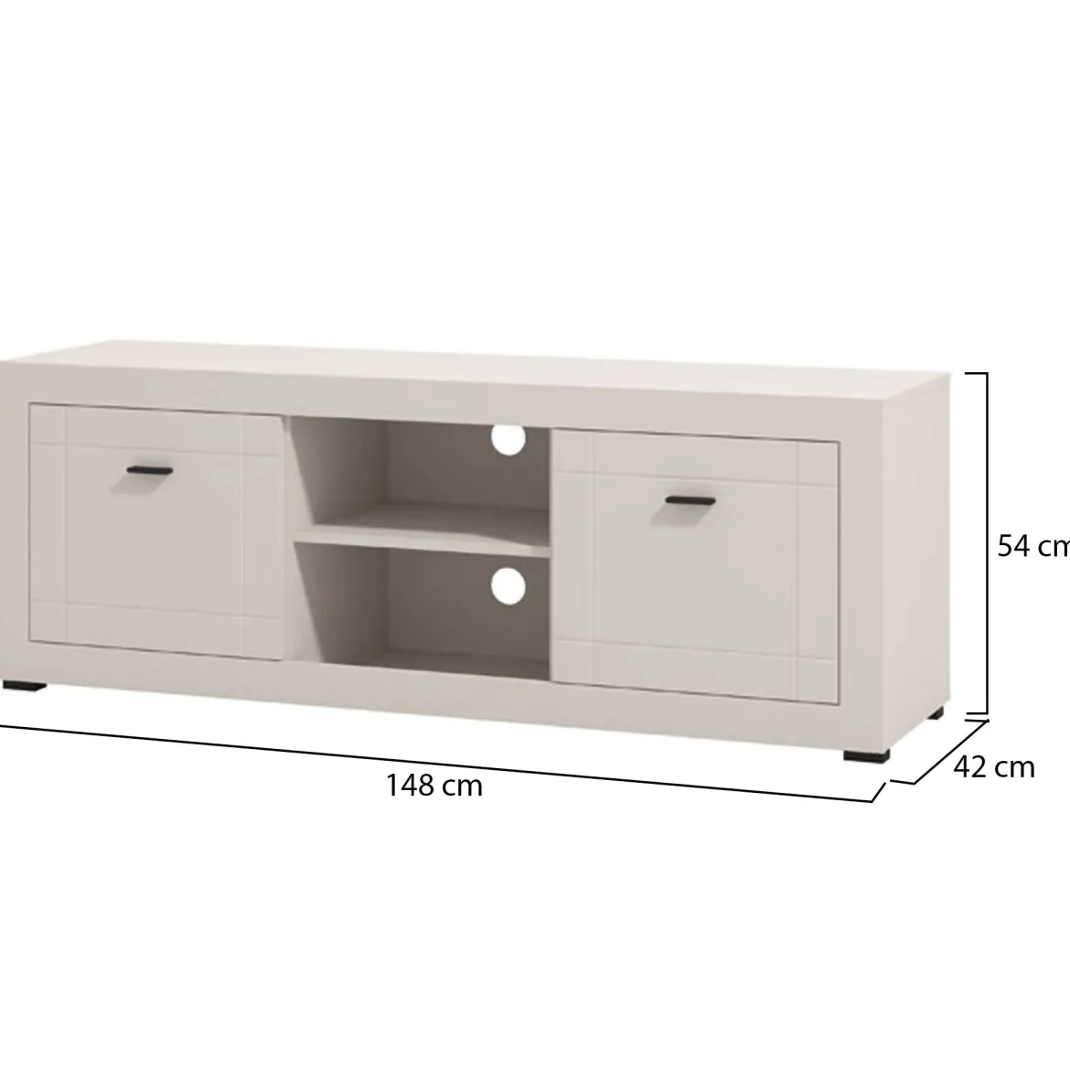 Mobile Porta tv Bianco Crema Nero un Cassetto 2 Ripiani 151x40x52h cm, 2 Ante - Corciano