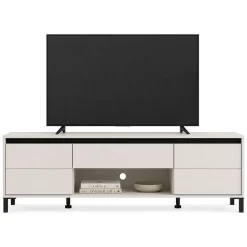 Mobile Porta tv Bianco Crema Nero un Cassetto un Ripiano 183x40x52h cm, 2 Ante - Celico