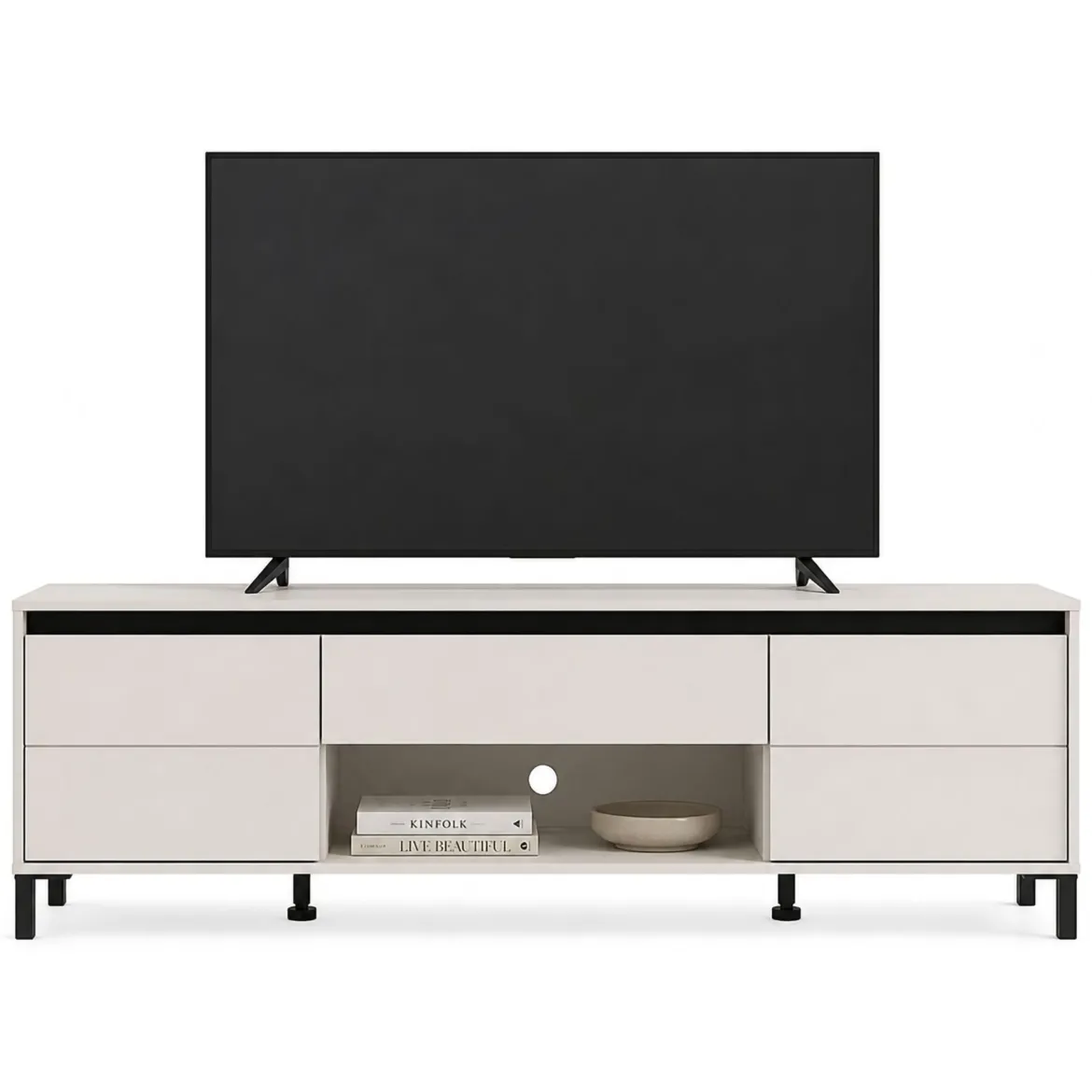 Mobile Porta tv Bianco Crema Nero un Cassetto un Ripiano 183x40x52h cm, 2 Ante - Celico