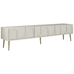 Mobile Porta tv Bianco Crema oro 3 Ante Apertura a Ribalta 180x35x43h cm, 3 Vani - Marnate