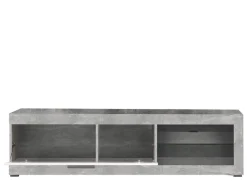 Mobile Porta tv Bianco Grigio Cemento 2 Ripiani Un'anta 162x41.5x43.5h cm, Ripiano in Vetro - Pompu