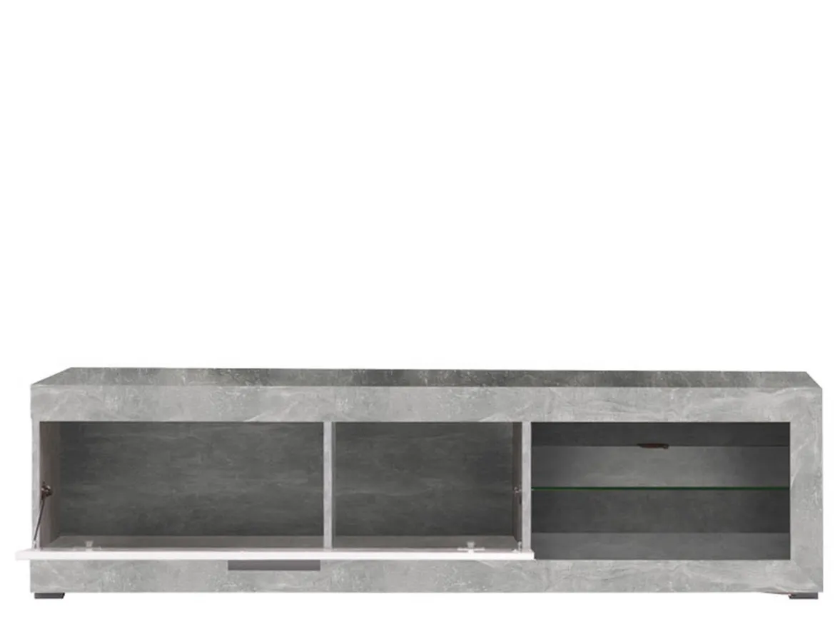 Mobile Porta tv Bianco Grigio Cemento 2 Ripiani Un'anta 162x41.5x43.5h cm, Ripiano in Vetro - Pompu
