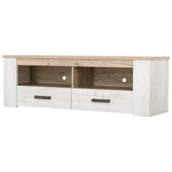 Mobile Porta tv Bianco Larice Marrone Rovere 3 Ripiani 4 Vani 122.5x43.5x49.5h cm, Un'anta - Castalda