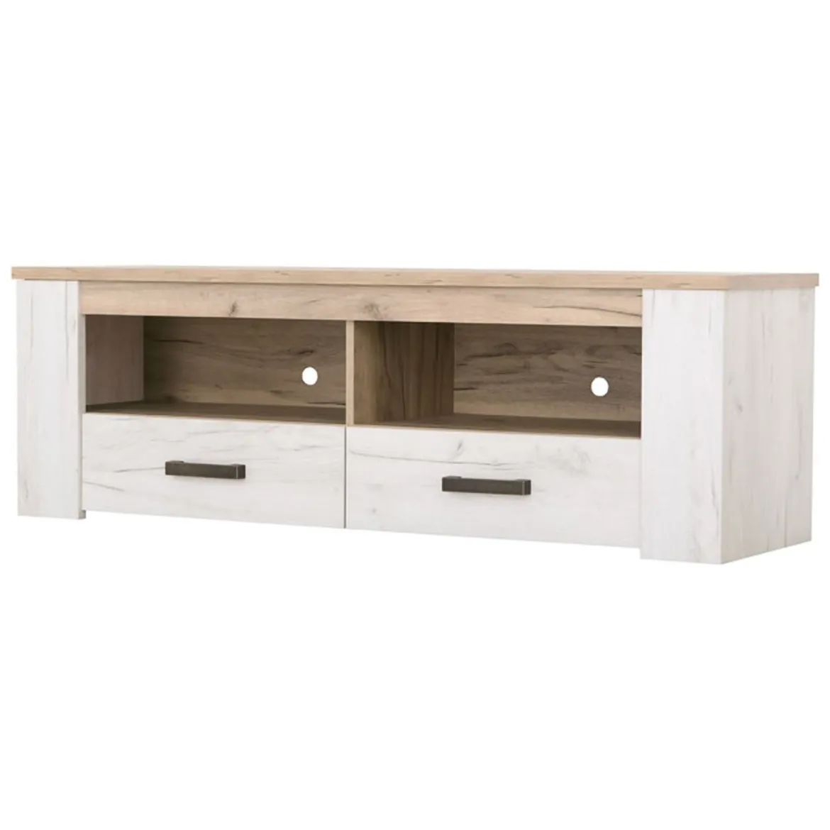 Mobile Porta tv Bianco Larice Marrone Rovere 3 Ripiani 4 Vani 122.5x43.5x49.5h cm, Un'anta - Castalda