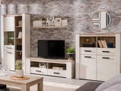 Mobile Porta tv Bianco Larice Marrone Rovere 3 Ripiani 4 Vani 122.5x43.5x49.5h cm, Un'anta - Castalda