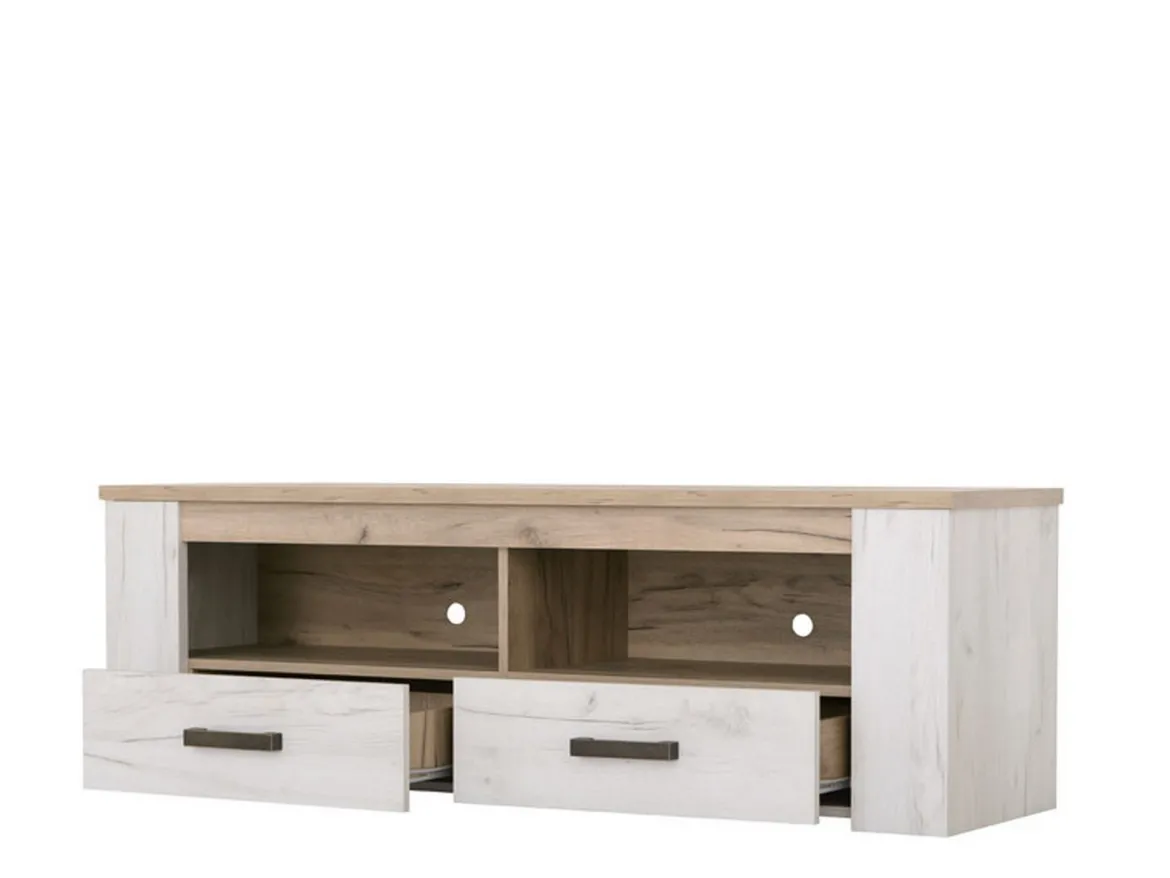 Mobile Porta tv Bianco Larice Marrone Rovere 3 Ripiani 4 Vani 122.5x43.5x49.5h cm, Un'anta - Castalda