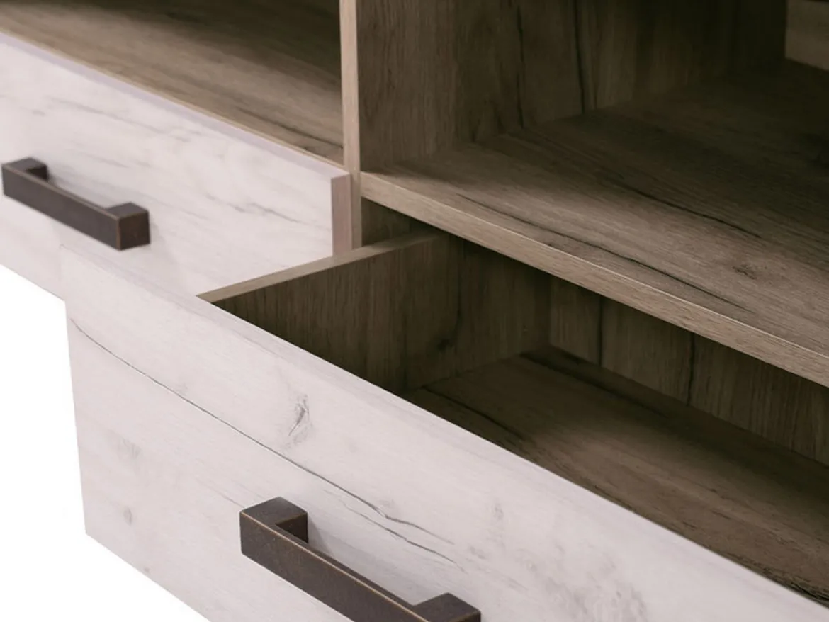 Mobile Porta tv Bianco Larice Marrone Rovere 3 Ripiani 4 Vani 122.5x43.5x49.5h cm, Un'anta - Castalda