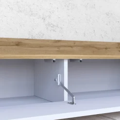 Mobile Porta tv Bianco Lucido Marrone Rovere 3 Ripiani 3 Ante 200x35x30h cm, 4 Vani Made in Italy - Oxanna