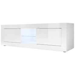 Mobile Porta tv Bianco Lucido un Ripiano Apertura Maniglia 180x43x56h cm, 4 Vani - Massaia