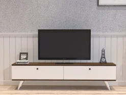 Mobile Porta tv Bianco Marrone Noce 2 Ante 2 Vani 160x25x35h cm, Apertura a Ribalta - Olmedo