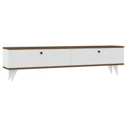 Mobile Porta tv Bianco Marrone Noce 2 Ante 2 Vani 160x25x35h cm, Apertura a Ribalta - Olmedo