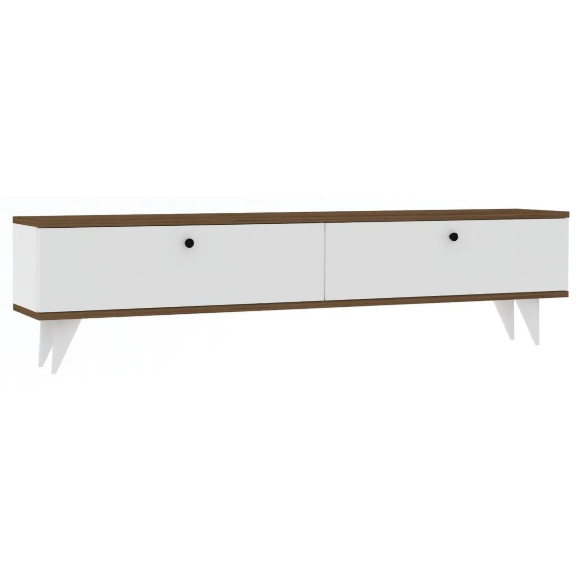 Mobile Porta tv Bianco Marrone Noce 2 Ante 2 Vani 160x25x35h cm, Apertura a Ribalta - Olmedo