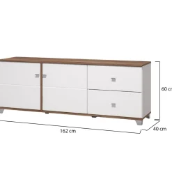 Mobile Porta tv Bianco Marrone Noce 2 Cassetti un Ripiano 162x40x59.5h cm, 2 Ante - Isera