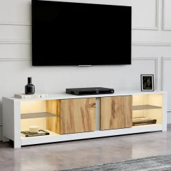 Mobile Porta tv Bianco Marrone Rovere 3 Ante 3 Vani 160x32x35h cm, Apertura a Ribalta - Pianiga
